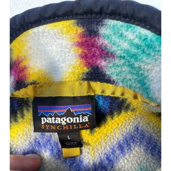 Patagonia Womens Synchilla Fleece Jacket Navy Timber Twist Geometric Size L - Picture 6 of 10